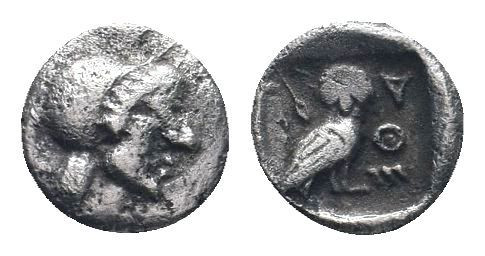 ATTICA. Athens. Circa 500-485 BC. AR Obol. Helmeted head of Athena right / Owl s...