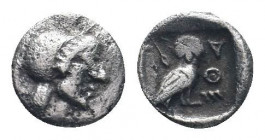 ATTICA. Athens. Circa 500-485 BC. AR Obol. Helmeted head of Athena right / Owl standing right, head facing; olive-spray to left, all within incuse squ...