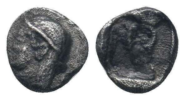 IONIA.Kolophon. Late 6th cCentury BC.AR Obol.Head of Apollo left / Quadripartite...