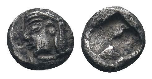 IONIA.Kolophon. Late 6th cCentury BC.AR Obol.Head of Apollo left / Quadripartite...
