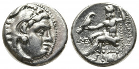 Kingdom of Macedon. Alexander III 'the Great' AR Drachm. Kolophon, circa 310-301 BC. Struck under Antigonos I Monophthalmos. Head of Herakles right, w...