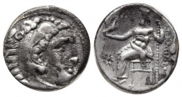 Kingdom of Macedon, Philip III Arrhidaios AR Drachm. In the name and types of Alexander III. Kolophon, circa 323-319 BC. Head of Herakles right, weari...