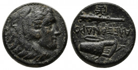 Macedonian Kingdom. Alexander III the Great. 336-323 B.C. AE 18 "unit" (17 mm, 6.77 g). Sardes mint, Struck 334-323 B.C. head of Alexander as Hercules...