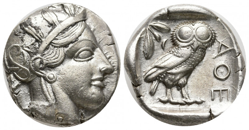 ATTICA, Athens. Circa 454-404 BC. AR Tetradrachm (24mm, 17,17g). Helmeted head o...