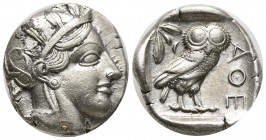 ATTICA, Athens. Circa 454-404 BC. AR Tetradrachm (24mm, 17,17g). Helmeted head of Athena right / Owl standing right, head facing; olive sprig and cres...