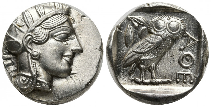 ATTICA, Athens. Circa 454-404 BC. AR Tetradrachm (25mm, 17.20g). Helmeted head o...