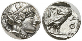 ATTICA, Athens. Circa 454-404 BC. AR Tetradrachm (24mm, 17,22g). Helmeted head of Athena right / Owl standing right, head facing; olive sprig and cres...