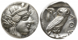 ATTICA, Athens. Circa 454-404 BC. AR Tetradrachm (24mm, 17,19g). Helmeted head of Athena right / Owl standing right, head facing; olive sprig and cres...