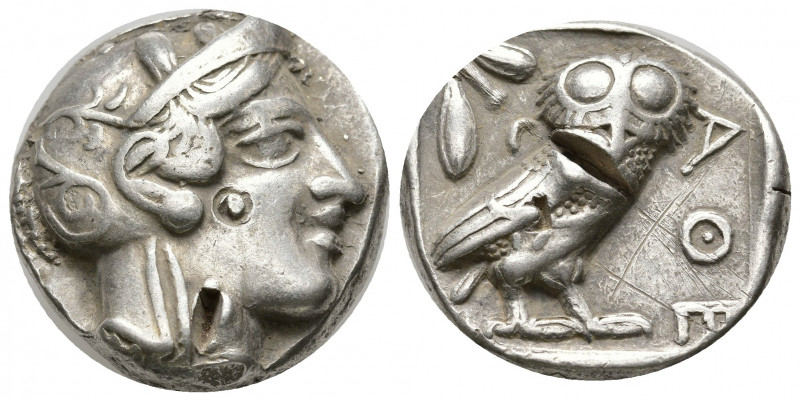 ATTICA, Athens. Circa 454-404 BC. AR Tetradrachm (23mm, 17.10g). Helmeted head o...