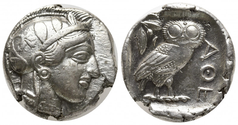 ATTICA, Athens. Circa 454-404 BC. AR Tetradrachm (24mm, 17,17g). Helmeted head o...