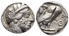 ATTICA, Athens. Circa 454-404 BC. AR Tetradrachm (23mm, 17.10g). Helmeted head of Athena right / Owl standing right, head facing; olive sprig and cres...