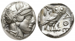 ATTICA, Athens. Circa 454-404 BC. AR Tetradrachm (23mm, 17,23g). Helmeted head of Athena right / Owl standing right, head facing; olive sprig and cres...
