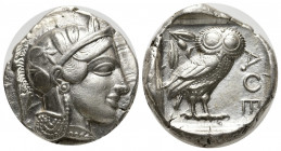 ATTICA, Athens. Circa 454-404 BC. AR Tetradrachm (24,5mm, 17.18g). Helmeted head of Athena right / Owl standing right, head facing; olive sprig and cr...