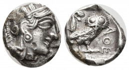 ATTICA, Athens. Circa 449-420 BC. AR Drachm (15mm, 4.27g).
Helmeted head of Athena right, wearing crested Attic helmet decorated with three olive leav...