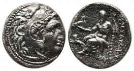 Kings of Thrace, Lysimachos AR Drachm. In the name and types of Alexander III of Macedon. Magnesia ad Maeandrum, circa 301-299 BC. Head of Herakles to...