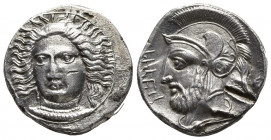 Cilicia. Pharnabazos. Stater (AR, 9,07g, 20mm). Tarsos. 379-374. Female head facing slightly left, wearing single-pendant earring and necklace. Rev. B...