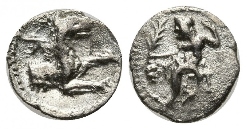 LYCAONIA, Laranda. Circa 324/3 BC. AR Obol (10mm, 0.50g) Baaltars seated left, h...