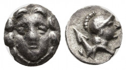 PISIDIA. Selge. Ca. 4th century BC. AR obol (10mm, 0.53 gm). Ca. 300-190 BC. Head of gorgoneion facing / Head of Athena right, wearing crested, winged...