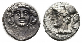 CILICIA, Uncertain. Circa 4th century BC. AR Obol (10mm, 0.71 g). Facing gorgoneion / Head of Athena left, wearing crested helmet. SNG Levante 248; SN...