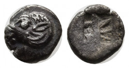 TROAS, Kebren. Late 6th-early 5th centuries BC. AR Obol (7.5mm, 0.53 g). Head of ram left / Incuse square. SNG von Aulock –; SNG Copenhagen (Cyprus, e...