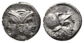 MYSIA, Lampsakos. Circa 390-330 BC. Diobol (Silver, 11mm, 1.22 g). Janiform female head,with circular earring. Rev. [ΛΑΜ] Head of Athena to right, wea...