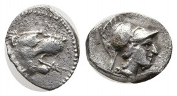 Pamphylia, Side. Ca. 3rd-2nd century B.C. AR obol (10 mm, 0.73 g). Head of roaring lion right / Helmeted head of Athena right. SNG France 732; SNG Cop...