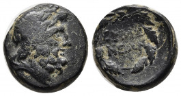 PHRYGIA. Eumeneia. Circa 200-133 BC. AE (Bronze, 15 mm, 4.42 g). Laureate head of Zeus to right. Rev. EYME/NEΩN within oak wreath. BMC 1-4. SNG Copenh...