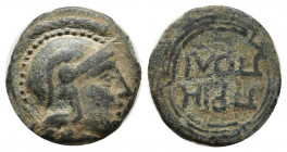 IONIA. Priene. Ae (3rd century BC). Poli[...], magistrate.
Obv: Helmeted head of Athena right.
Rev: ΠΡΙΗ / ΠΟΛΙ.
Legend within maeander pattern circle...
