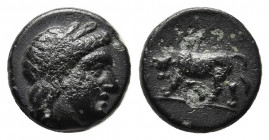 MYSIA. Gambrion. 4th century BC. AE (Bronze, 10 mm, 1.00 g). Laureate head of Apollo to right. Rev. Bull butting left. SNG Copenhagen 156. SNG Paris 8...