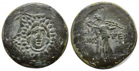 Paphlagonia, Amastris. Ca. 85-65 B.C. AE 23 (22 mm, 7.76 g). Aegis with Gorgon's head at center / AMAΣ-TPE, Nike advancing right, holding palm. SNG BM...