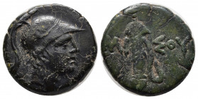 PONTUS, Amisos. Circa 100-85 BC. Æ19 (19mm, 7.35 gr). Helmeted head of Ares right / Sword in sheath. SNG BM Black Sea 1148; SNG Stancomb 676. Variant ...