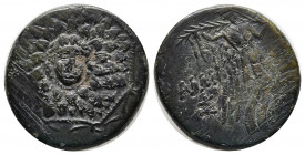 Pontos, Amisos. Under Mithradates VI Eupator. Ca. 85-65 B.C. AE 21 (21 mm, 7.39 g). Octagonal shield bearing aegis, Gorgoneion in center / AMI - ΣOY, ...