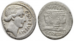 L. Scribonius Libo. AR Denarius (20 mm, 3.65 g), Rome, 62 BC.
Obv. BON EVENT LIBO, Diademed head of Bonus Eventus tor right.
Rev. PVTEAL SCRIBON, Scri...