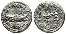 Marcus Antonius AR Denarius, LEG III
Marcus Antonius (+30 BC). AR Denarius (18 mm, 2,79 g), Patrae (?), 32-31 BC.
Obv. ANT AVG / IIIVIR R P C, galley ...