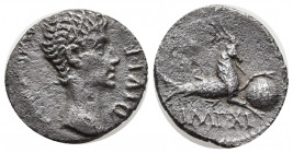 Augustus - Capricorn Denarius. 12-11 BC. Lugdunum mint. Obv: AVGVSTVS DIVI F legend with bare head right. Rev: IMP XI legend beneath capricorn right, ...