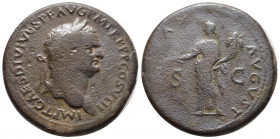 Titus, 79-81. Sestertius (Orichalcum, 33mm, 23.81g), Eastern mint, most likely in Thrace, 80-81. IMP T CAES DIVI VESP F AVG P M TR P P P COS VIII Laur...
