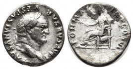 Vespasianus (69-79 AD). AR Denarius (17 mm, 3.09 g), Rome, 75 AD.
Obv. IMP CAESAR VESPASIANVS AVG, laureate head to right.
Rev. PON MAX TR P COS VI, P...