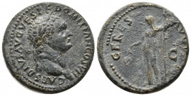 Domitian, as Caesar, Æ Dupondius or As. Uncertain Balkan/Thracian(?) mint, AD 80-81. CAES DIVI AVG VESP F DOMITIAN COS VII, laureate head to right / C...