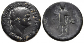 Domitian. As Caesar, AD 69-81. Æ As (26mm, 9,48 g). Rome mint. Struck under Vespasian, AD 73-74. Laureate and draped bust right; CAESAR AVG F DOMITIAN...