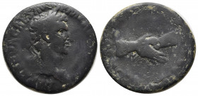 Nerva As, clasped hands reverse, RIC II 79
Nerva (96-98 AD). AE As (27 mm, 12.52 g), Roma (Rome), 97 AD.
Obv. IMP NERVA CAES AVG P M TR P COS III P P,...