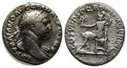 Trajan AD 98-117. Rome Denarius AR 18mm., 2,81g. IMP TRAIANO AVG GER DAC P M TR P, laureate head of Trajan to right, drapery on left shoulder / COS V ...