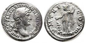 Hadrian AD 117-138. Rome
Denarius AR
17mm., 3,04g.
IMP CAESAR TRAIAN HADRIANVS AVG, laureate bust right, draped left shoulder / P M TR P [COS III?], M...