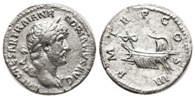 Hadrian. AD 117-138. Denarius (Silver, 2,99g, 18mm), Rome, 122 AD. IMP CAESAR TRAIAN HADRIANVS AVG Laureate bust of Hadrian to right, with drapery on ...