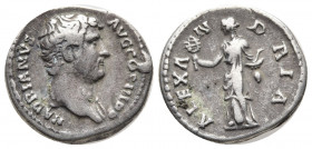HADRIAN (117-138). Denarius. Rome.
Obv: HADRIANVS AVG COS III P P.
Bare head right.
Rev: ALEXANDRIA.
Alexandria standing left, holding sistrum and bas...