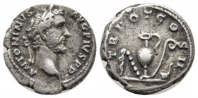 Antoninus Pius. A.D. 138-161. AR denarius (17,5 mm, 3.41 g). Rome, A.D. 139. ANTONINVS AVG PIVS P P, laureate head right / TR POT COS II, priestly imp...