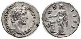 ANTONINUS PIUS (138-161). Denarius. Rome.
Obv: ANTONINVS AVG PIVS P P TR P XI.
Laureate head right.
Rev: COS IIII.
Salus standing left, feeding snake ...