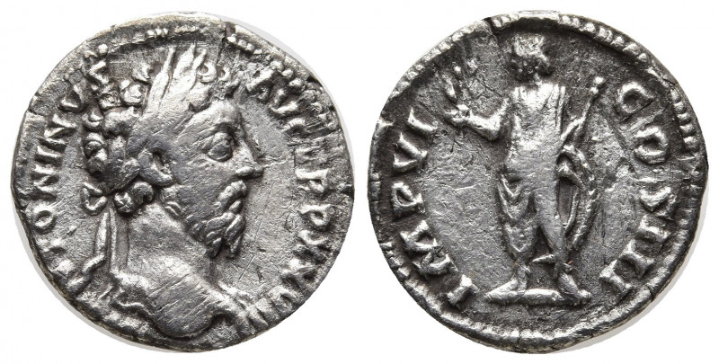 Marcus Aurelius as Augustus (AD 161–180). Silver denarius (2.64 gr, 18mm). Decem...