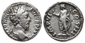 Marcus Aurelius as Augustus (AD 161–180). Silver denarius (2.64 gr, 18mm). December 173–December 174. M ANTONINVS AVG TR P XXVIII, laureate head of Ma...