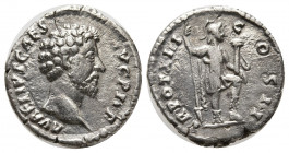 MARCUS AURELIUS, as Caesar. 139-161 AD. AR Denarius (17mm, 3.12g). Struck 158-159 AD under Antoninus Pius. AVRELIVS CAESAR AVG PII F, bare head right ...