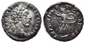 Commodus. A.D. 177-192. AR denarius (17 mm, 2.69 g). Rome mint, Struck A.D. 183. M COMMODVS ANTON AVG PIVS, laureate head right / TR P VIII IMP VI COS...